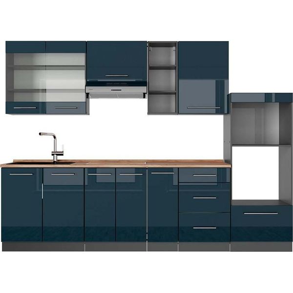 Vicco Cucina Componibile Fame-Line, 280 Cm , Pt Rovere, Blu Scuro Lucido/Antracite-image