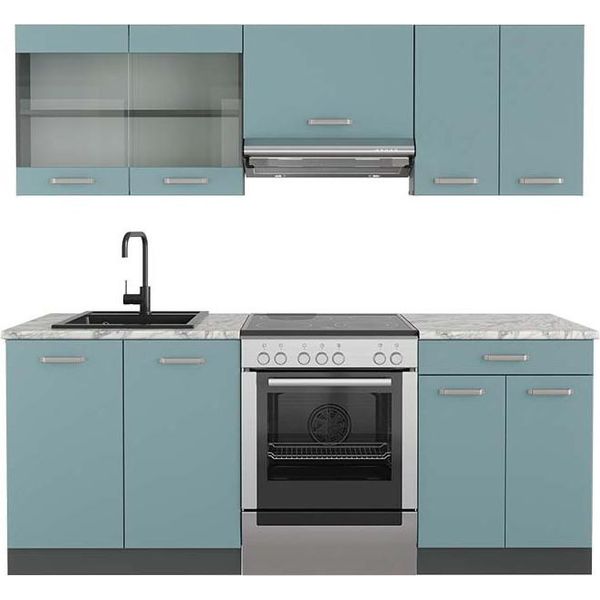 Vicco Cucina Componibile R-Line, 200 Cm , Pt Marmo, Blu-Grigio/Antracite-image
