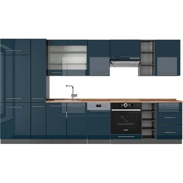Vicco Cucina Componibile Fame-Line, 355 Cm , Pt Rovere, Blu Scuro Lucido/Antracite-image