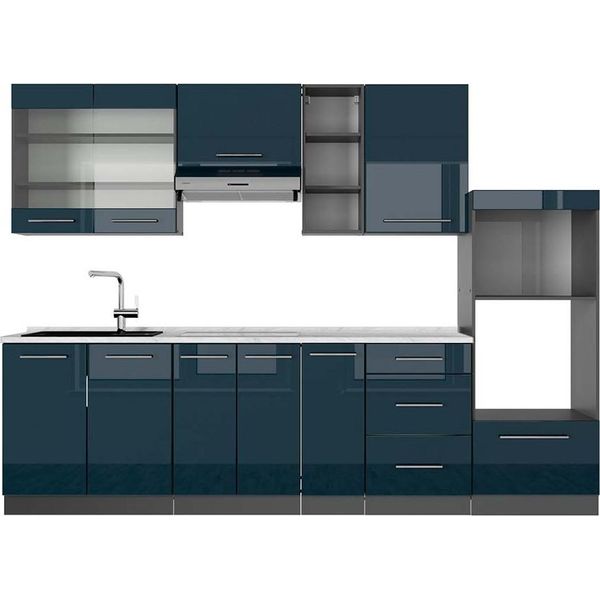 Vicco Cucina Componibile Fame-Line, 280 Cm , Pt Marmo, Blu Scuro Lucido/Antracite-image
