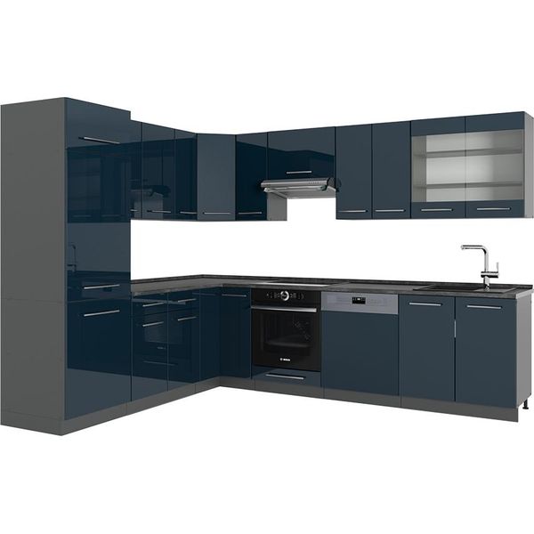 Vicco Cucina Angolare Completa Fame-Line, 227 X 287 Cm , Pt Antracite, Blu Scuro Lucido/Antracite-image