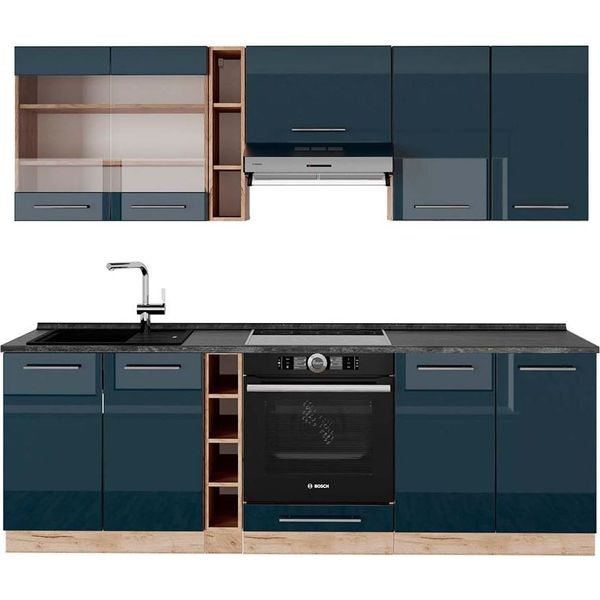 Vicco Cucina Componibile Fame-Line, 235 Cm , Pt Antracite, Blu Scuro Lucido/Rovere Dorato-image