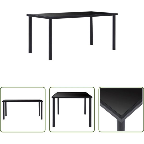 The Living Store Tavolo Da Pranzo Nero 160 X 80 X 75 Cm In Vetro Temperato-image