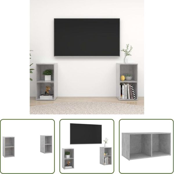The Living Store Mobili Tv 2 Pz. Grigio Cemento 72X35X36,5 Cm Materiale A Base Di Legno-image