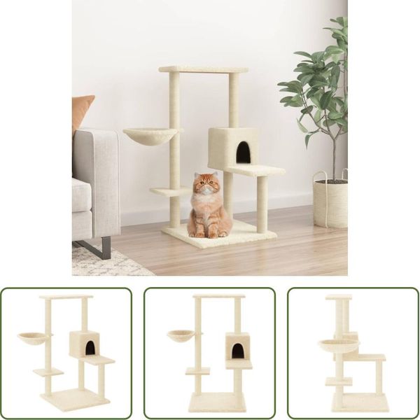 The Living Store Albero Per Gatti Con Tiragraffi In Sisal Crema 95 Cm-image