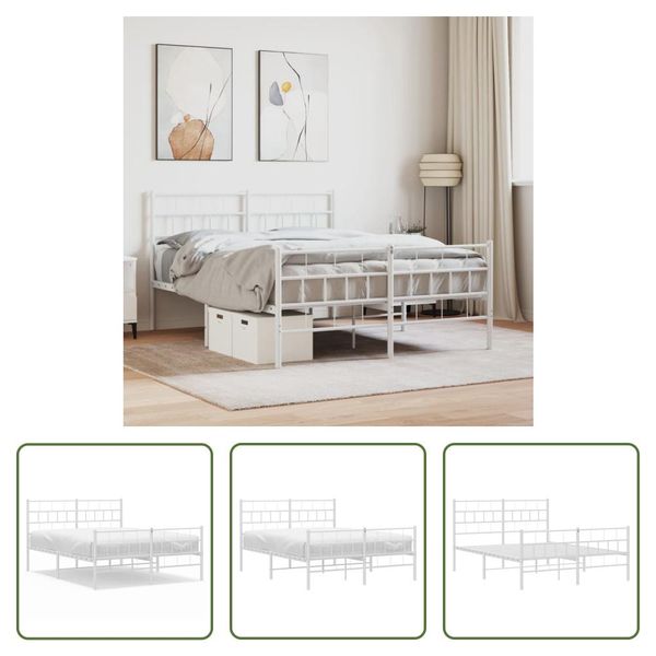 The Living Store Struttura Letto Con Testiera E Pediera In Metallo Bianco 160X200 Cm-image