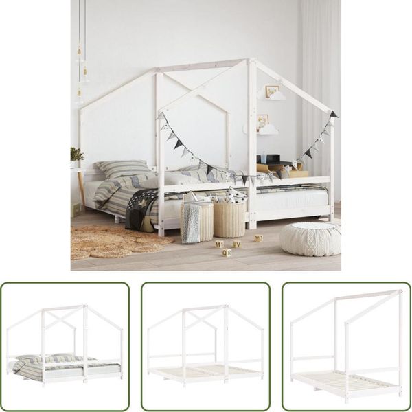 The Living Store Letto Per Bambini Bianco 2X(90X190) Cm In Legno Di Pino Massiccio-image