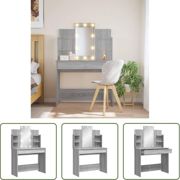 The Living Store Comodino Con Luci Led Grigio Sonoma 96X40X142 Cm-image
