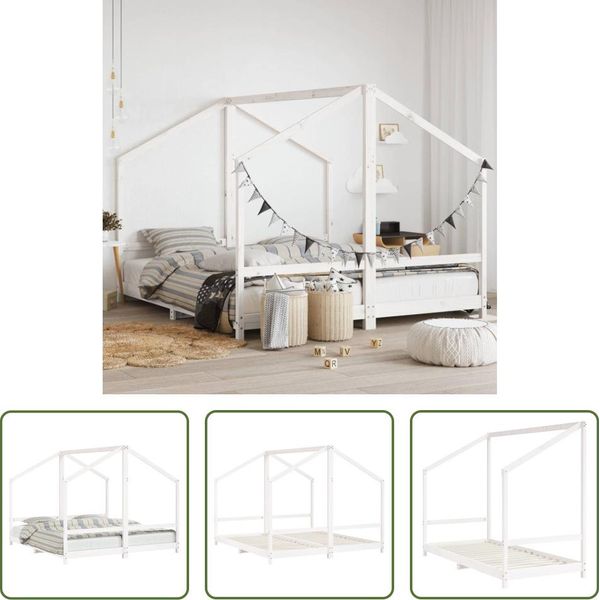 The Living Store Letto Per Bambini Bianco 2X(90X200) Cm In Legno Di Pino Massiccio-image