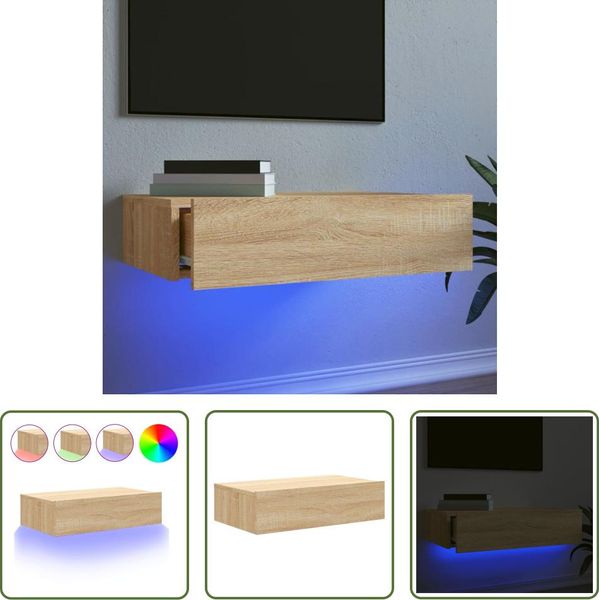 The Living Store Mobile Tv Con Luci Led Rovere Sonoma 60X35X15,5 Cm-image