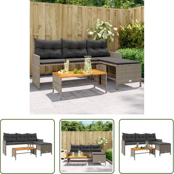 The Living Store Divano Da Giardino A Forma Di L Con Tavolo E Cuscini In Poly Rattan Grigio-image
