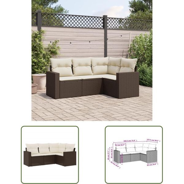 The Living Store Set Di Divani Da Giardino 4 Pezzi Con Cuscini In Polirattan Marrone-image