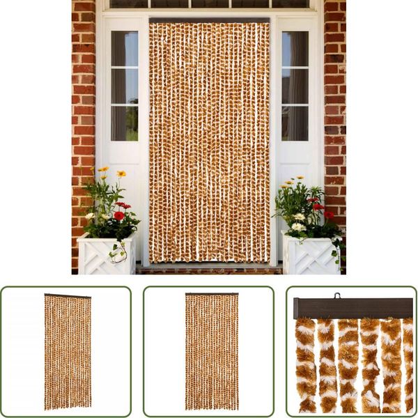 The Living Store Tenda Fly Ocra E Bianco 90X200 Cm In Ciniglia-image