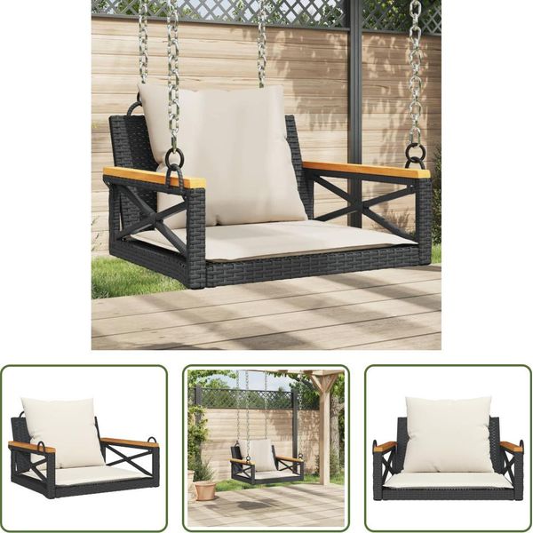 The Living Store Sedia Sospesa Con Cuscino Nero 63X62X40 Cm Poly Rattan-image
