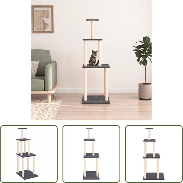 The Living Store Albero Per Gatti Con Tiragraffi In Sisal Grigio Scuro 149 Cm-image