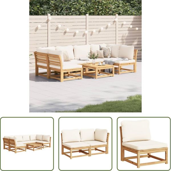 The Living Store Set Da Giardino 7 Pezzi Con Cuscini In Legno Massiccio Di Acacia-image