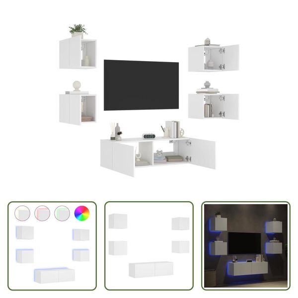 The Living Store Parete Tv 5 Pezzi Con Luci Led Bianco-image