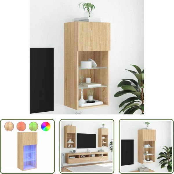 The Living Store Mobile Tv Con Luci Led Rovere Sonoma 40,5X30X90 Cm-image