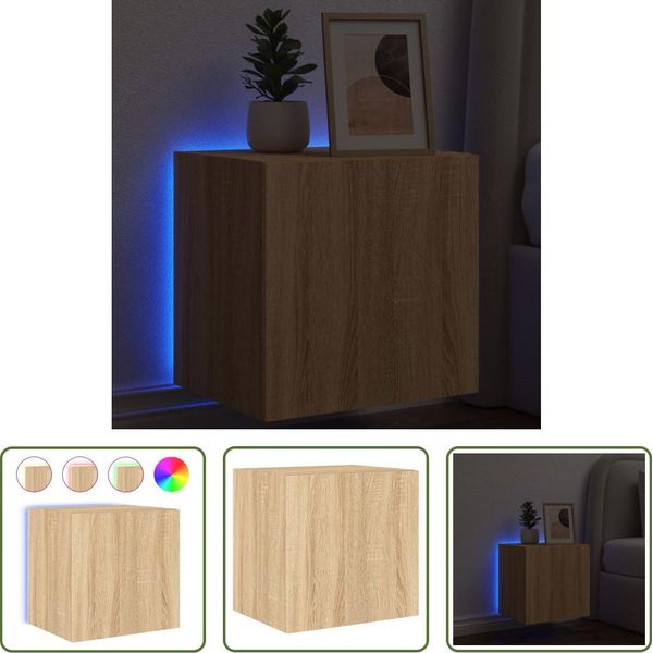 The Living Store Parete Tv Con Luci Led Rovere Sonoma 40,5X35X40 Cm-image