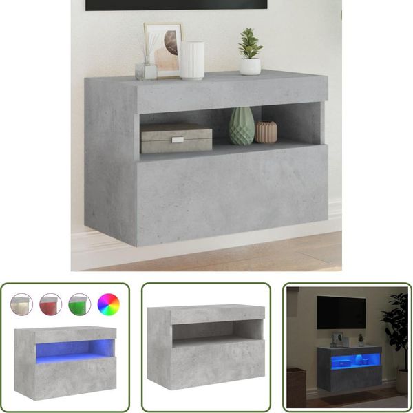 The Living Store Parete Tv Con Luci Led Grigio Cemento 60X30X40 Cm-image