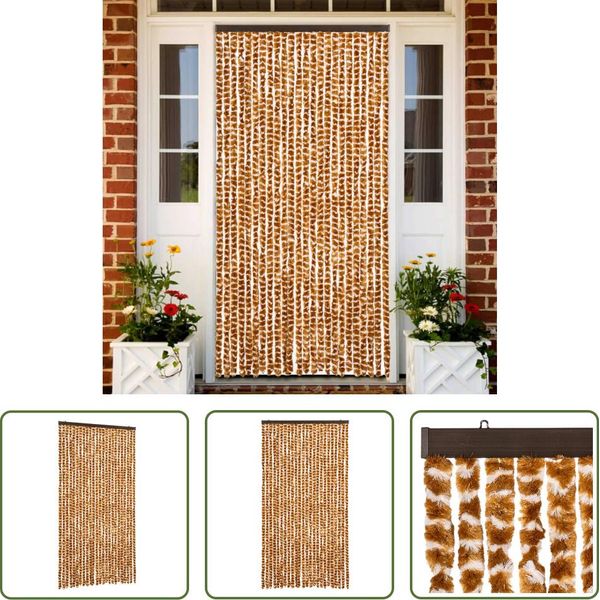 The Living Store Tenda Fly Ocra E Bianco 100X230 Cm In Ciniglia-image