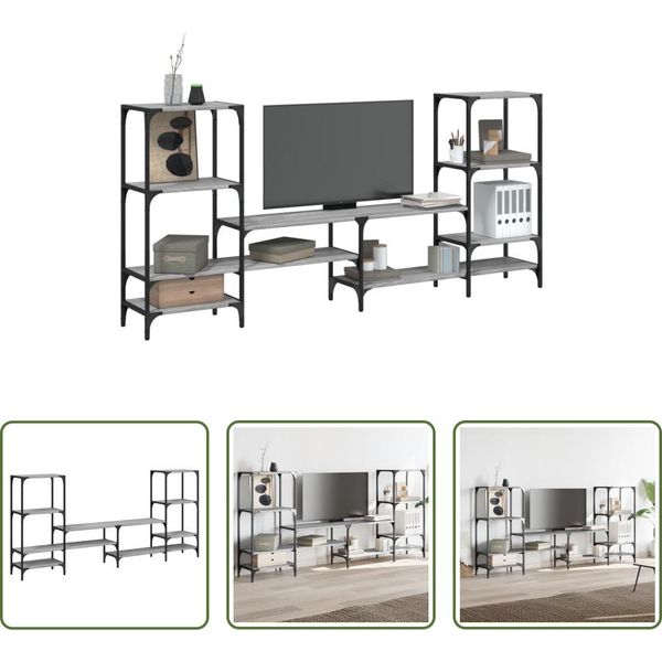 The Living Store Mobile Tv Grigio Sonoma 206,5X28,5X95 Cm Materiale In Legno-image