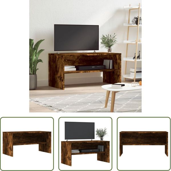 The Living Store Mobile Tv In Rovere Fumé 80X40X40 Cm Materiale In Legno-image
