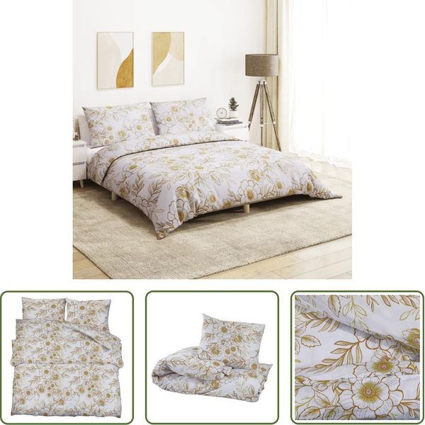 The Living Store Set Di Biancheria Da Letto Bianca E Marrone 200X200 Cm In Cotone-image