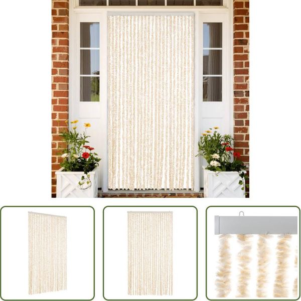 The Living Store Tenda Fly Beige E Bianco 100X220 Cm In Ciniglia-image