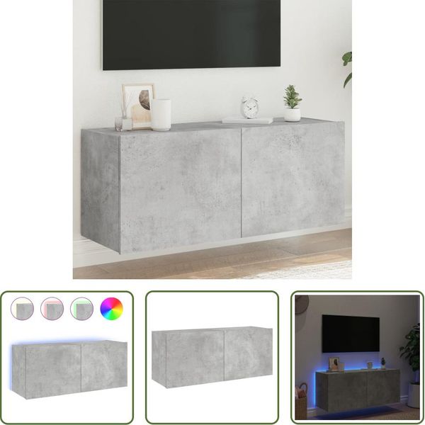 The Living Store Parete Tv Con Luci Led Grigio Cemento 100X35X41 Cm-image