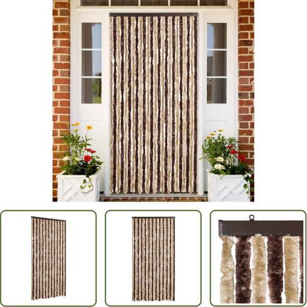 The Living Store Tenda Fly Beige E Marrone Chiaro 100X200 Cm In Ciniglia-image