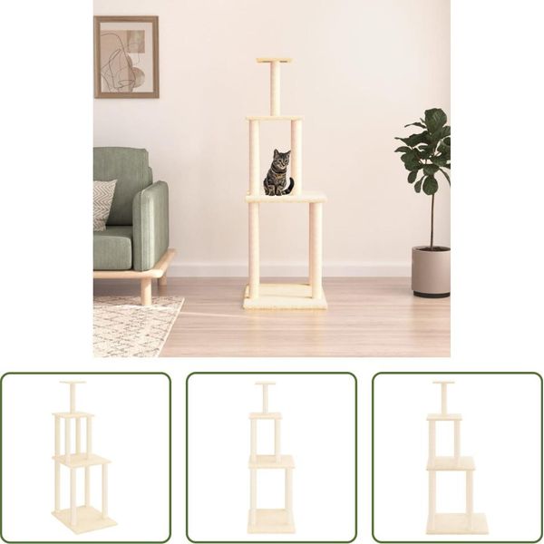 The Living Store Albero Per Gatti Con Tiragraffi In Sisal Crema 149 Cm-image