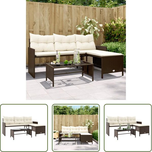 The Living Store Divano Da Giardino A L Con Tavolo E Cuscini In Poly Rattan Marrone-image