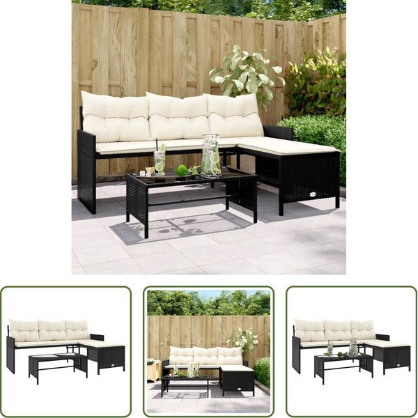 The Living Store Divano Da Giardino A L Con Tavolo E Cuscini In Poly Rattan Nero-image