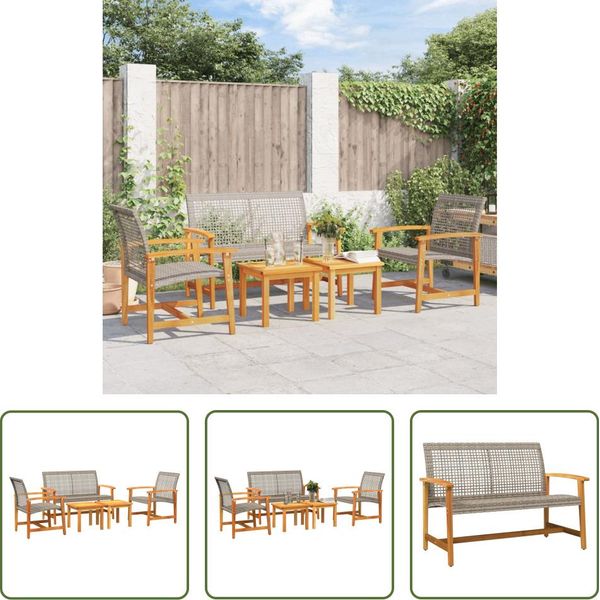 The Living Store Set Da Giardino 5 Pezzi In Poly Rattan Grigio E Legno D'acacia-image
