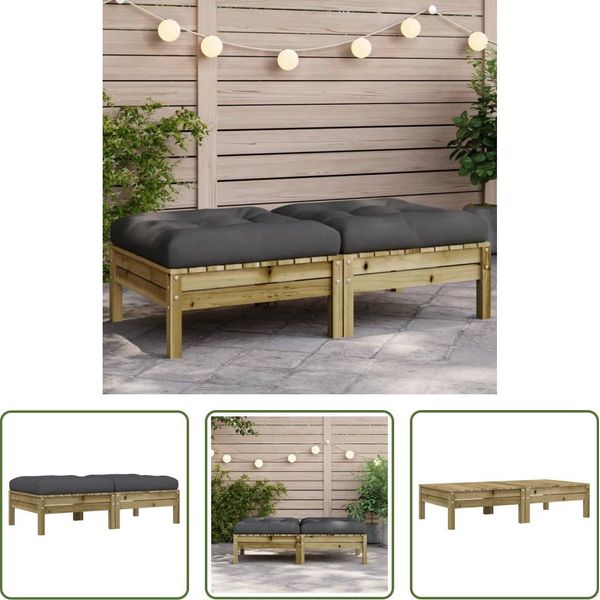 The Living Store Sgabello Da Giardino Con Cuscino 2 Pz. Legno Di Pino Impregnato-image