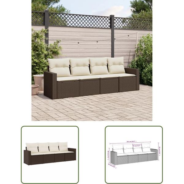 The Living Store Set Di Divani Da Giardino 4 Pezzi Con Cuscini In Polirattan Marrone-image
