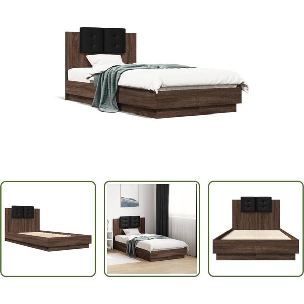 The Living Store Struttura Letto Con Testiera In Rovere Marrone 90X190 Cm-image