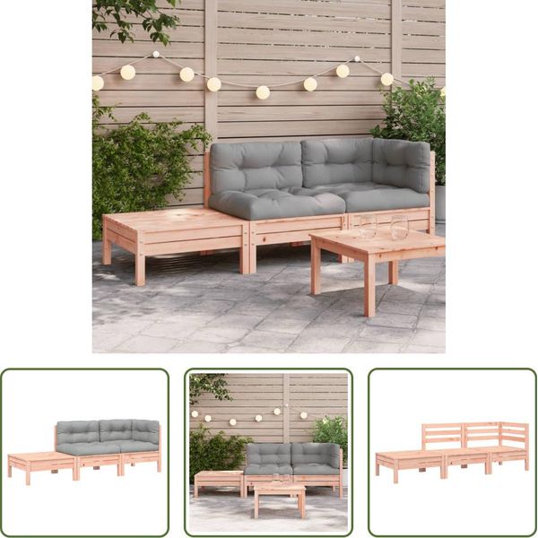 The Living Store Divano Da Giardino Con Cuscini E Poggiapiedi In Legno Massiccio Di Abete Douglas-image