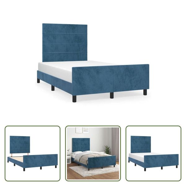 The Living Store Struttura Letto Con Testiera In Velluto Blu Scuro 120X190 Cm-image