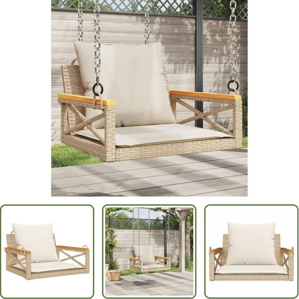 The Living Store Sedia Sospesa Con Cuscino Beige 63X62X40 Cm Poly Rattan-image