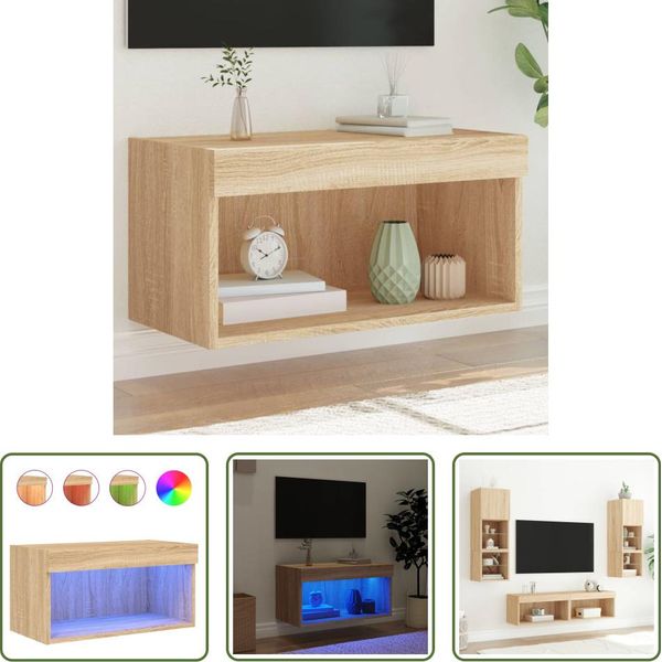 The Living Store Mobile Tv Con Luci Led Rovere Sonoma 60X30X30 Cm-image