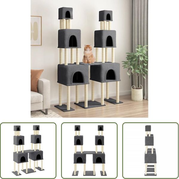 The Living Store Albero Per Gatti Con Tiragraffi In Sisal Grigio Scuro 199 Cm-image