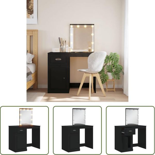 The Living Store Comodino Con Luci Led Nero 90X42X132,5 Cm-image