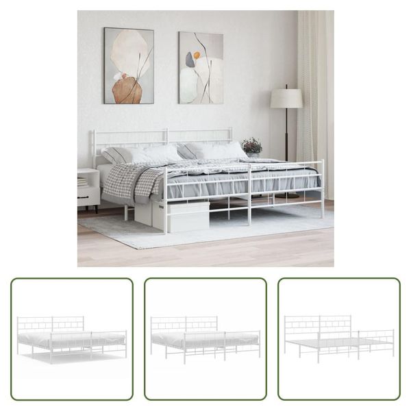 The Living Store Struttura Letto Con Testiera E Pediera In Metallo Bianco 200X200 Cm-image