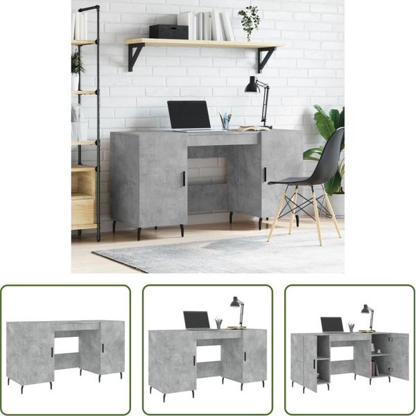 The Living Store Scrivania In Cemento Grigio 140X50X75 Cm Materiale A Base Di Legno-image