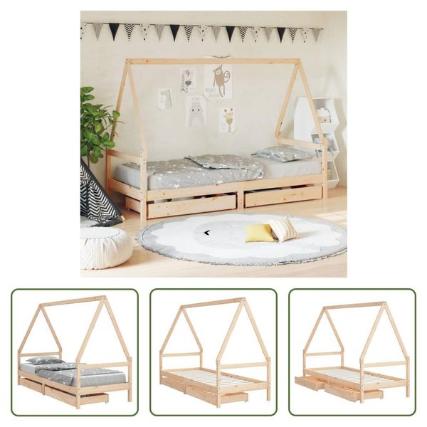 The Living Store Letto Per Bambini Con Cassetti 90X190 Cm In Legno Di Pino Massiccio-image