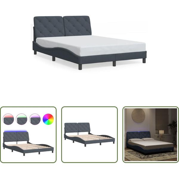 The Living Store Struttura Letto Con Luci Led Grigio Scuro 140X200 Cm In Velluto-image