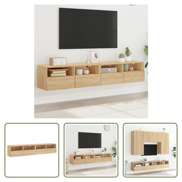 The Living Store Pareti Tv 2 Pezzi Rovere Sonoma 80X30X30 Cm Materiale In Legno-image