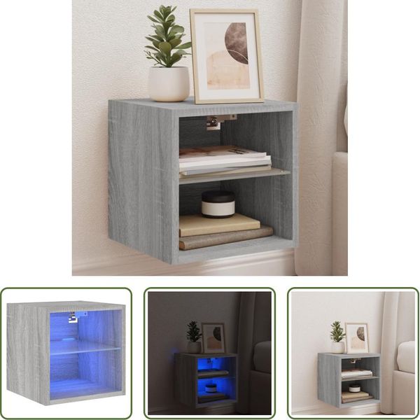 The Living Store Parete Tv Con Luci Led Grigio Sonoma 30X28,5X30 Cm-image